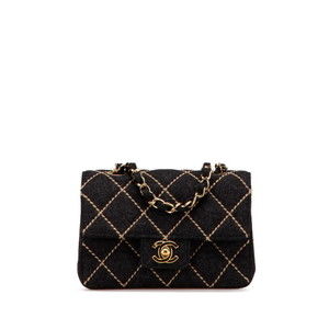 CHANEL Wild Stitch Mini Matelasse Chain Shoulder Bag in Gray Wool for Women